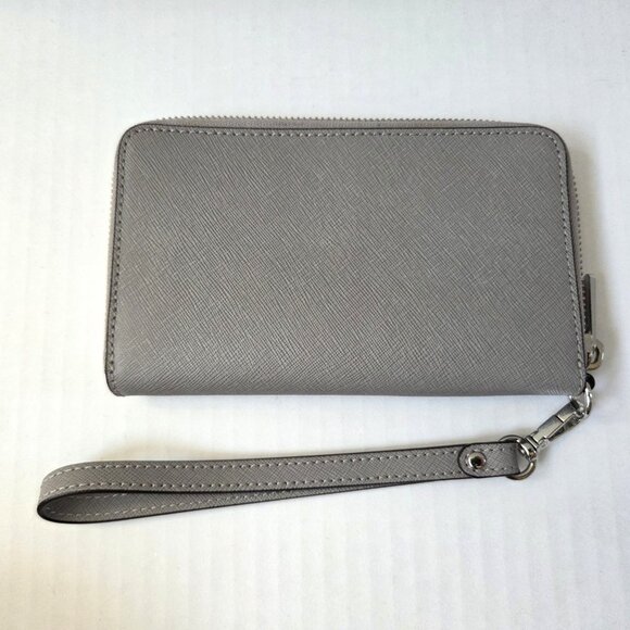Michael Kors Wallet Gray Saffiano Leather Jet Set Zip Around Travel Wristlet - Picture 3 of 11